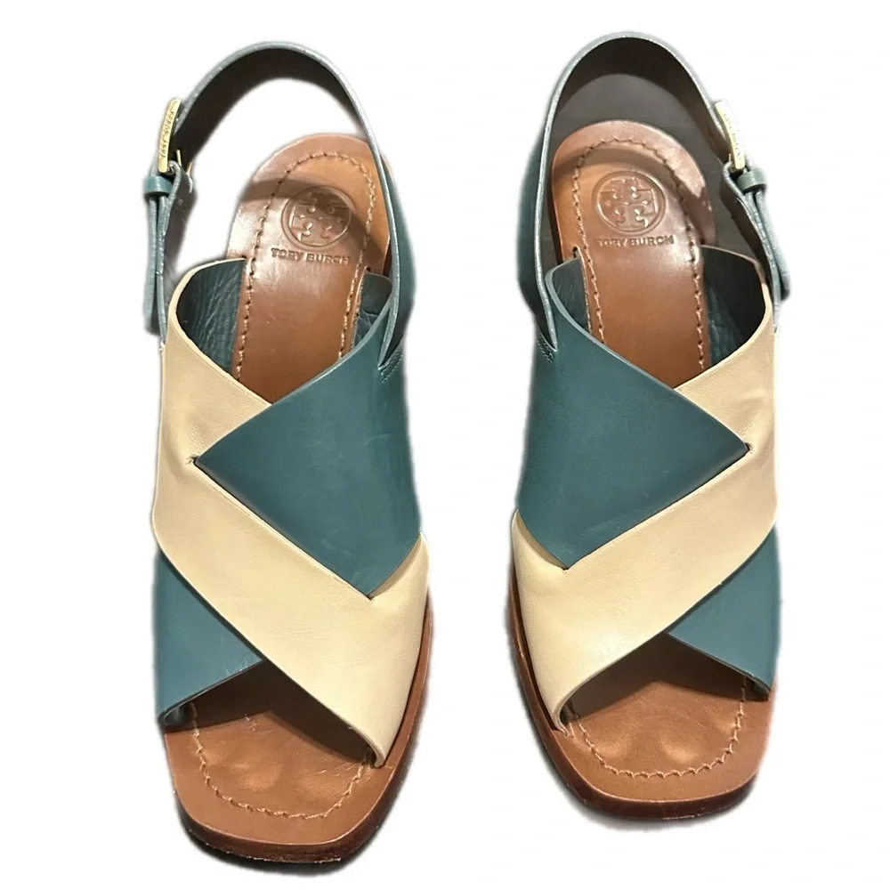 Tory Burch Green and Ivory‎ Size 7.5 Bleecker Shoes